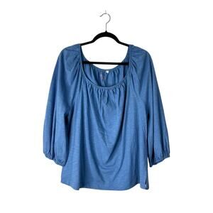 Boden Blouse Women's Large Blue Off the Shoulder 3/4 Balloon Sleeve Cotton Boho